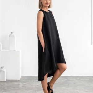 Magic Linen Royal Toscana Black Midi Hi-Low Lagenlook Minimalist Capsule Boho